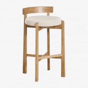 Banqueta Alta Em Madeira De Carvalho E Estofado Manila Madeira Natural & ↑75 Cm & Tecido Branco Quebrado - Sklum