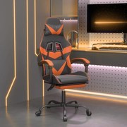 Cadeira gaming c/ apoio p/ pés couro artificial preto e laranja