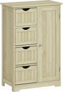 kleankin Armário de Casa de Banho Coluna Estreita com 4 Gavetas e Prateleira Ajustável Estilo Moderno 56x30x83 cm Madeira | Aosom Portugal