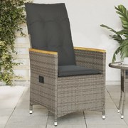 vidaXL Cadeira de jardim reclinável com almofadões vime PE cinzento