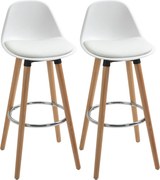 HOMCOM Conjunto de 2 Bancos de Bar Estofado em PU Bancos Altos de Cozinha com Pés de Madeira para Cozinha 38,5x42,5x91cm Branco | Aosom Portugal