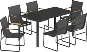 Outsunny Conjunto de Móveis de Jardim 150 x 80cm Mesa de Vidro com 6 Cadeiras Respiráveis Apoios de Braço Decorativos Preto | Aosom Portugal