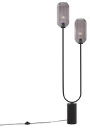 Candeeiro de pé Art Deco preto com vidro fumê 2-luzes - Rid Art Deco