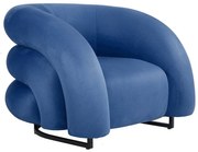 Poltrona KARLOVY – 90x70x80 cm – Tecido Velvet Azul e Base Metálica Pr