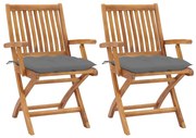 vidaXL Cadeiras de jardim c/ almofadões cinzento 2 pcs teca maciça