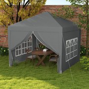 Tenda de Jardim com Paredes Laterais Amovíveis Janelas Porta com Fecho de Correr e Bolsa de Transporte 295x295x196-258 cm Cinzento