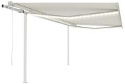 vidaXL Toldo automático c/ LED e sensor de vento 4,5x3 m cor creme
