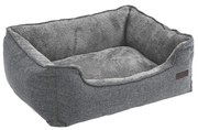 FEANDREA Cama para cachorro, cama para animais de estimação com aparência de linho, sofá-cama para cachorro com bordas elevadas, fundo antiderrapante, capa removível e lavável, M, para cães pequenos, 70 x 55 x 21 cm, cinza claro