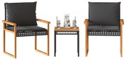 Conjunto de bistrô com almofadões 3 pcs vime PE e acácia preto