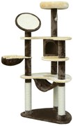 PawHut Árvore Arranhador para Gatos Grande Altura 153cm Torre de Escalada para Gatos com Caverna Redes Plataformas Postes Arranhadores de Sisal e Bola Suspensa Marrom e Bege