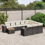 vidaXL 11 pcs conjunto sofás de jardim c/ almofadões vime PE preto