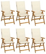 vidaXL Cadeiras de jardim dobráveis c/ almofadões 6 pcs acácia maciça