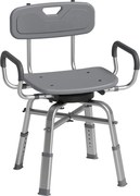 HOMCOM Cadeira de Duche Giratória com Altura Ajustável com Apoios de Braço, Encosto, Capacidade 150 kg, Cinza | Aosom Portugal
