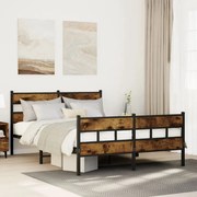 vidaXL Estrutura de cama sem colchão 150x200 cm metal carvalho fumado