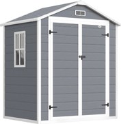 Outsunny Abrigo metálico para jardim, trancável, porta dupla, janela, estrutura de alumínio, 1,80 x 1,30 x 2,10 m, Cinza | Aosom Portugal