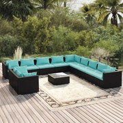 vidaXL 12 pcs conjunto lounge de jardim c/ almofadões vime PE preto