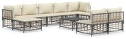 10pcs conjunto lounge de jardim c/ almofadões vime PE antracite