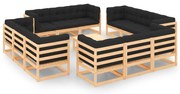 13 pcs conjunto lounge de jardim c/ almofadões pinho maciço