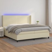 Cama box spring c/ colchão/LED 200x200cm couro artificial creme