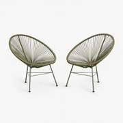Pack De 2 Poltronas De Jardim Em Aço E Rattan Sintético New Acapulco Verde Azeitona Intenso - Sklum