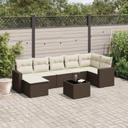 vidaXL 8 pcs conjunto sofás de jardim c/ almofadões vime PE castanho