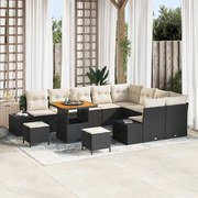 vidaXL Conjunto de Sofá de Jardim com 12 peças e almofadas, rattan sintético preto com acácia.