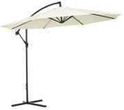 Outsunny Chapéu de Sol de Jardim Ø300x260cm Chapéu de Sol Excêntrico Inclinável com Manivela Base Cruzada e Suporte de Metal 8 Hastes para Terraço Exterior Balcão Creme