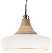 vidaXL Candeeiro teto industrial 26 cm E27 ferro branco/madeira maciça