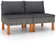 vidaXL Sofás de centro 2 pcs vime PE e madeira de eucalipto maciça