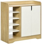 HOMCOM Sapateira Moderna 2 Portas Armazenamento 13 Pares Sapatos Prateleiras Estilo Contemporâneo 80x30x80 cm Madeira Branco | Aosom Portugal