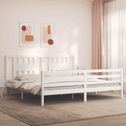 Estrutura de cama com cabeceira 200x200cm madeira maciça branco