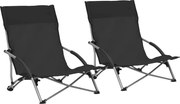 vidaXL Cadeiras de praia dobráveis 2 pcs tecido preto