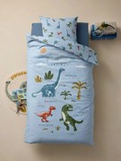 Conjunto capa de edredon + fronha de almofada para criança, com algodão reciclado, DINO FRIENDS azul-cristalino