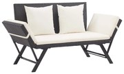vidaXL Banco de jardim com almofadões 176 cm vime PE preto