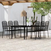 7 pcs conjunto de jantar para jardim preto