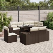 vidaXL 9 pcs conjunto sofás p/ jardim c/ almofadões vime PE castanho