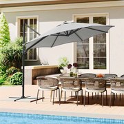 Guarda-sol Jardim Ø 300 cm UPF 50+ com manivela e base em cruz Cinzento