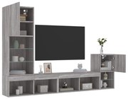 vidaXL 4 pcs móveis parede p/ TV c/ LEDs deriv. madeira cinza sonoma