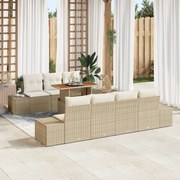 Conjunto de Sofá de Jardim de 8 Peças com Almofadas Bege Vime PE