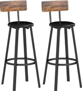 HOMCOM Banquetas 2 unidades Banqueta de bar com apoio para os pés, encosto, altura do assento 75,5 cm para Cozinha &amp; Balcão Castanho Rústico | Aosom Portugal