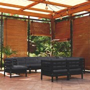 vidaXL 9 pcs conjunto lounge jardim c/ almofadões pinho maciço preto