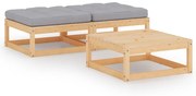 vidaXL 3 pcs conjunto lounge de jardim c/ almofadões pinho maciço