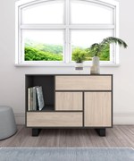 Aparador de Sala WIND 1 Porta, 3 gavetas, cor da estrutura Cinzento antracite, porta e gavetas cor de carvalho. 120x40x86cm.