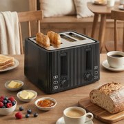 Torradeira de 4 Ranhuras Largas 7 Níveis de Torragem Função Descongelar Aquecer e Cancelar Bandeja Removível Preto