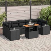vidaXL 8 pcs conjunto sofás de jardim com almofadões vime PE preto
