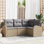 vidaXL Conjunto de Sofá de Jardim 4 Peças com Almofadas em Rattan Sintético Bege