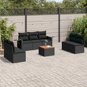 vidaXL 8 pcs conjunto sofás de jardim com almofadões vime PE preto