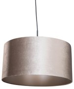 Candeeiro suspenso preto com abajur de veludo cor de taupe 50cm - Combi 1