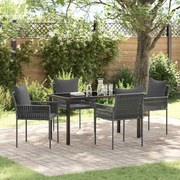 vidaXL Conjunto de Jantar de Jardim 5 Peças com Almofadas Preto Rattan