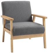 HOMCOM Poltrona em estilo Escandinavo Poltrona de Acento Madeira Maciça Linho 64x70x72 Cinza Natural | Aosom Portugal